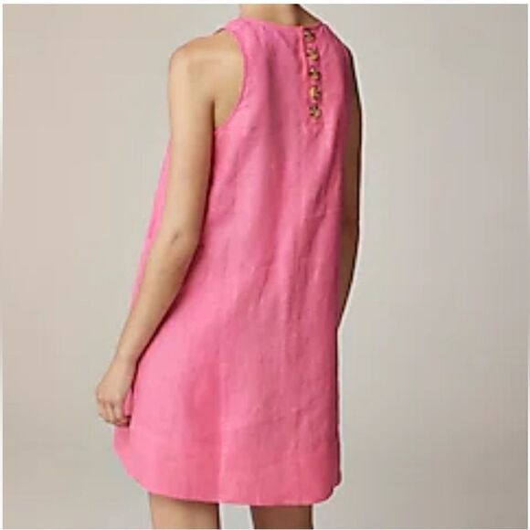 NWT J CREW Maxine button-back dress in linen in pink - Picture 3 of 7